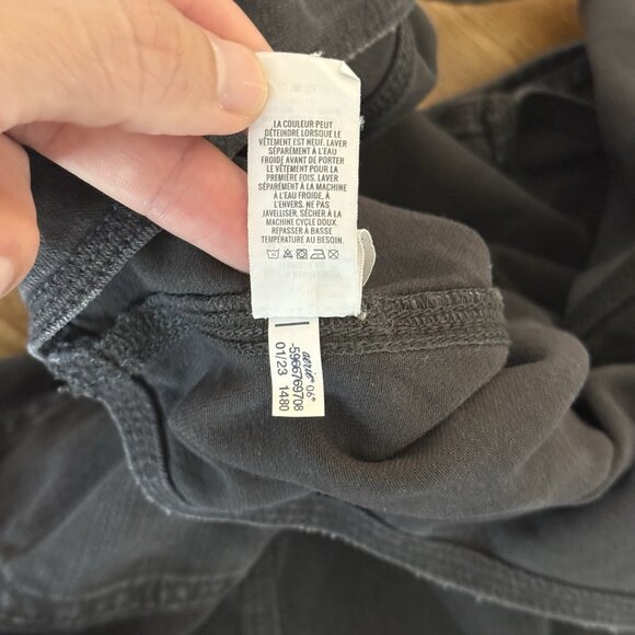 Aerie American Eagle Denim Dark Grey Romper Overalls Cutoff Shorts Large - Picture 15 of 15